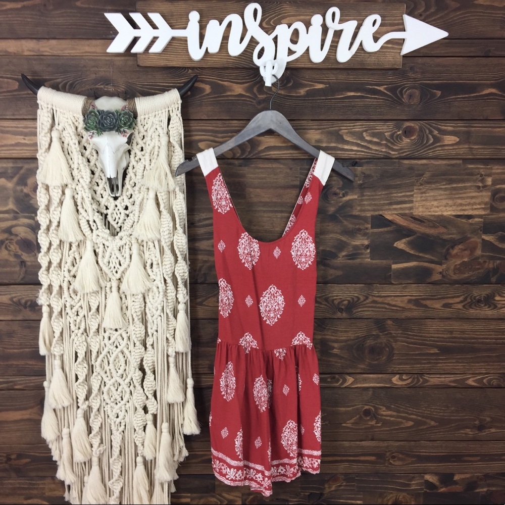 Forever 21 | Brick Red Criss Cross Back Paisley Boho Strappy Back Romper